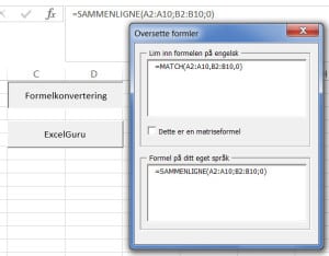 Excel 2013 funksjoner på Engelsk og Norsk