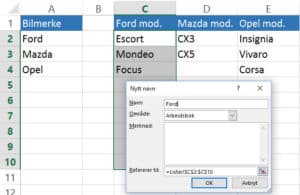 Datavalidering med dynamiske lister