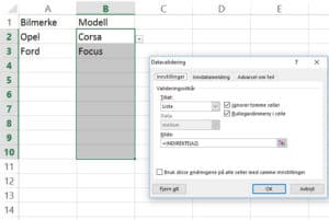 Datavalidering med dynamiske lister