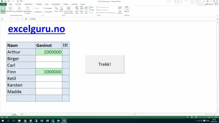 Trekning i Excel – mest for moro skyld