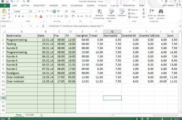 Timeregistrering i Excel?