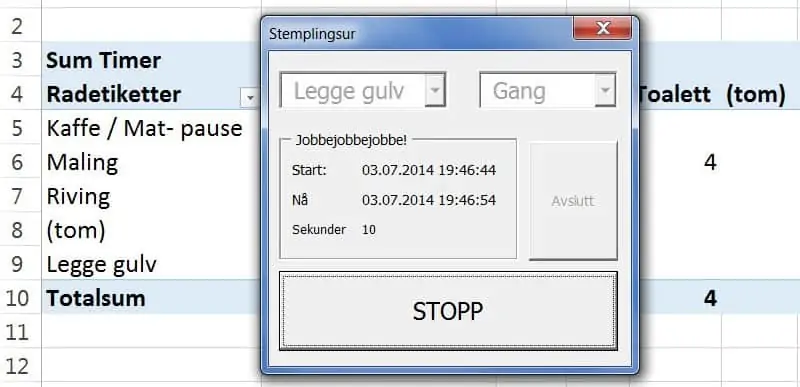 Bruke Excel som Stemplingsur?