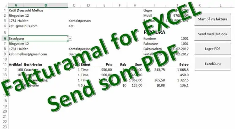 Lage faktura i Excel og sende som PDF fra Outlook