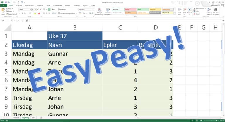 Om å velge Trøbbel eller Easypeasy når du legger inn data i Excel