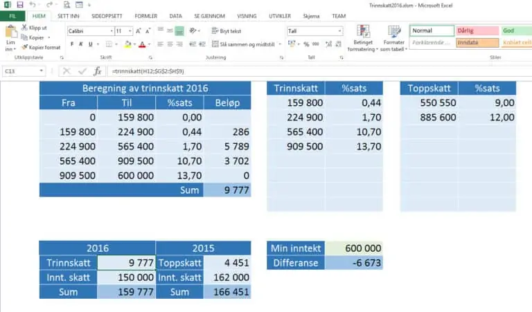 Beregne Trinnskatt #1 Med formler