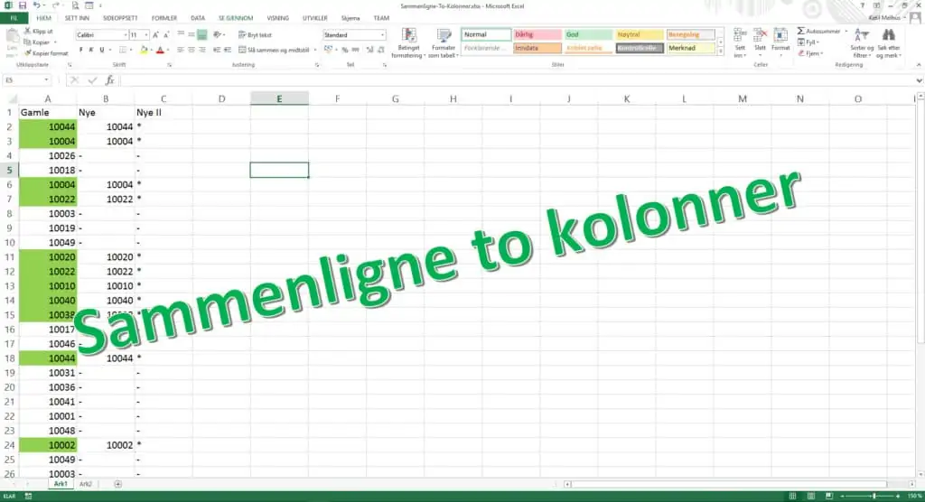 sammenligne to kolonner