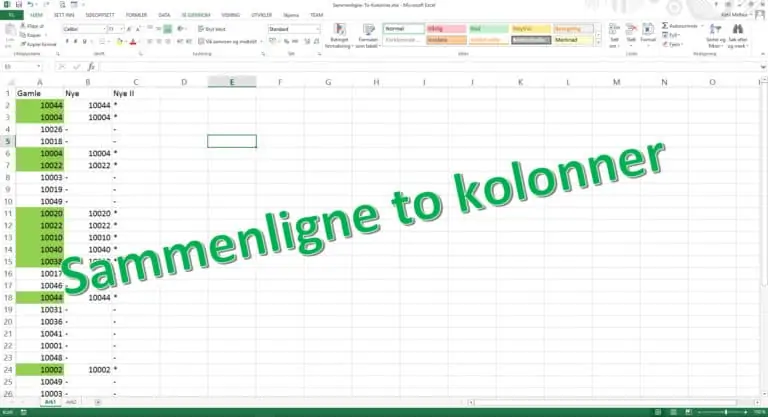 Sammenligne to kolonner