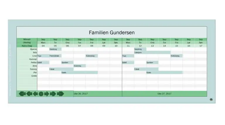 Familie Aktivitetskalender, årshjul