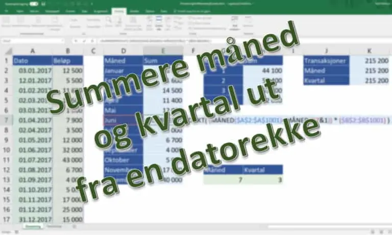 Summere måned og kvartal ut fra en datorekke med SummerProdukt