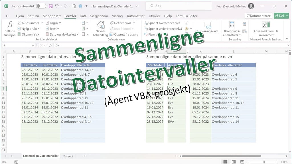 Sammenligne datointervaller